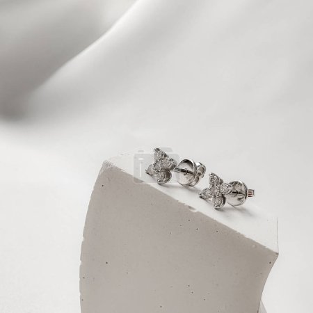 Photo for Stylish stud earrings in white gold with diamonds. - Royalty Free Image