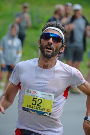 Photo for Zinal, SWITZERLAND - AUGUST 7: Elite runner, EGEA CACERES (ESP) in the Sierre-Zinal World ChampionshipTrail Race:  August 7, 2021 in Zinal, Switzerland - Royalty Free Image