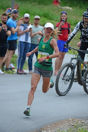 Photo for Zinal, SWITZERLAND - AUGUST 7: Nienke BRINKMAN (NED) second in the Sierre-Zinal World ChampionshipTrail Race:  August 7, 2021 in Zinal, Switzerland - Royalty Free Image