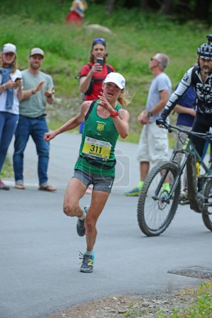 Photo for Zinal, SWITZERLAND - AUGUST 7: Nienke Brinkman (NED) second in the Sierre-Zinal World ChampionshipTrail Race:  August 7, 2021 in Zinal, Switzerland - Royalty Free Image