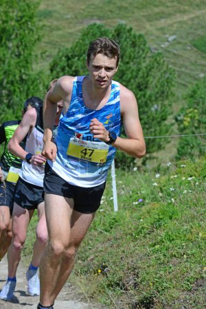 Photo for Zinal, SWITZERLAND - AUGUST 7: Elite runner, Maximilien DRION (BEL) in the Sierre-Zinal World ChampionshipTrail Race:  August 7, 2021 in Zinal, Switzerland - Royalty Free Image