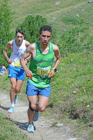 Photo for Zinal, SWITZERLAND - AUGUST 7: Elite runner, Rodrigues, HERRERA (COL)  in the Sierre-Zinal World ChampionshipTrail Race:  August 7, 2021 in Zinal, Switzerland - Royalty Free Image