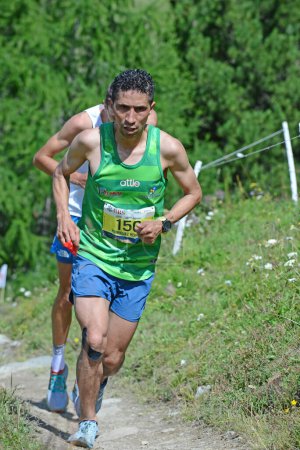 Photo for Zinal, SWITZERLAND - AUGUST 7: Elite runner, Rodrigues Herrera (COL)  in the Sierre-Zinal World ChampionshipTrail Race:  August 7, 2021 in Zinal, Switzerland - Royalty Free Image
