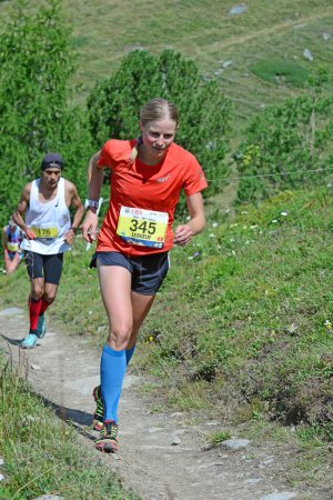 Photo for Zinal, SWITZERLAND - AUGUST 7: Elite runner, therese Leboeuf (CH)  in the Sierre-Zinal World ChampionshipTrail Race:  August 7, 2021 in Zinal, Switzerland - Royalty Free Image