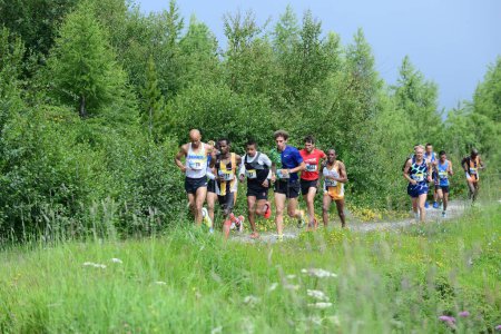 Photo for THYON, SWITZERLAND - JULY 31: The lead runners in the Thyon-Dixence Trail Race:  July 31, 2021 in Thyon, Switzerland - Royalty Free Image