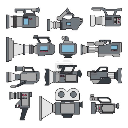 Illustration for Video camera color vector illustration on white background .Video camera set icons. Vector illustration camcorder for photo and film. - Royalty Free Image