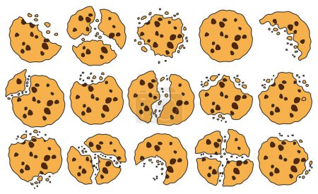 Illustration for Cookies with crumbs vector color set icon. Vector illustration biscuit on white background. Isolated color set icons cookies with crumbs. - Royalty Free Image