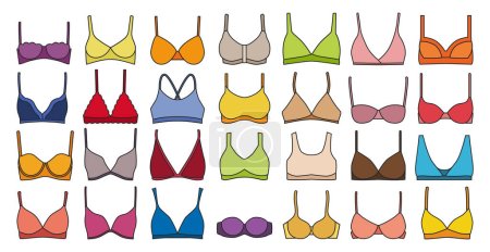 Illustration for Bra of underwear vector color set icon. Isolated color set icons lingerie. Vector illustration bra of underwear on white background. - Royalty Free Image