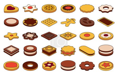 Illustration for Cookie of food color vector illustration on white background. Biscuit cake color vector set.Isolated vector icons cookie of food. - Royalty Free Image