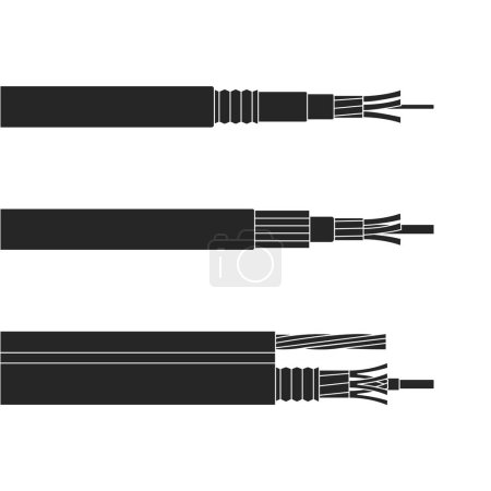 Ilustración de Cable de fibra aislado icono conjunto negro. Ilustración vectorial de fibra óptica sobre fondo blanco. Vector negro iconos cable de fibra. - Imagen libre de derechos