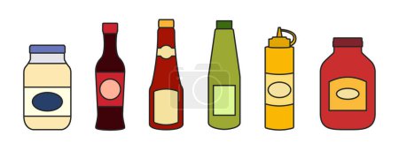 Illustration for Sauce of bottle vector illustration isolated on white background .Color set icons sauce for bbq . Bottle seasoning color set . - Royalty Free Image