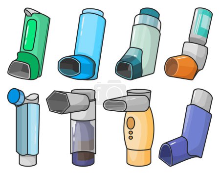 Illustration for Inhaler vector color set icon. Vector illustration inhalator of spray on white background. Isolated color set icons inhaler. - Royalty Free Image