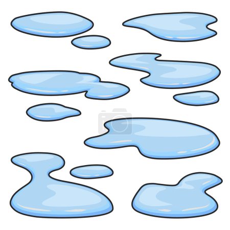 El agua del charco vector de color establece iconos. Ilustración vectorial aislada de agua de charco sobre fondo blanco. Icono de conjunto de dibujos animados gota de lluvia.