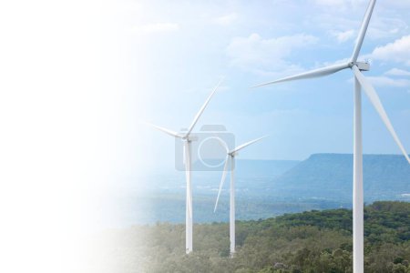 Wind power is clean energy and has a low impact on the environment, Wind turbines for generating electricity in the mountains