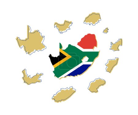 Ilustración de South African Map and Flag Surrounded by its Provinces - Imagen libre de derechos