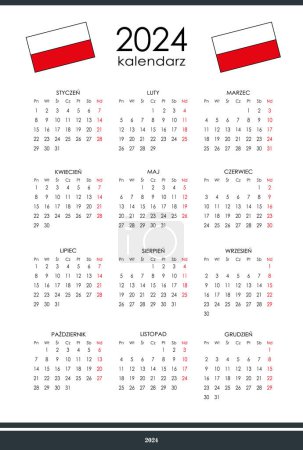 Kalendervorlage 2024. Jahresplaner für jeden Tag. Woche beginnt am Montag, Polnisch