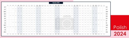 Téléchargez les illustrations : Planificateur long 2024. Modèle de calendrier annuel, une page, simple avec espace de copie, horizontal, poli - en licence libre de droit