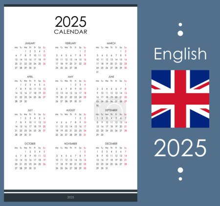 Jahreskalender 2025, eine Seite, einfacher Jahreskalender