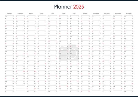 2025 jährlicher Wandplaner, Jahreskalender eine Seite