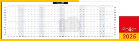 Panoramaplaner 2025. Jahresrasterkalender, eine Seite, einfach mit Kopierraum, horizontal, polnisch