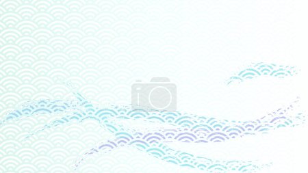 Téléchargez les illustrations : Illustration de fond horizontal qui combine les motifs des vagues japonaises et les coups de pinceau. - en licence libre de droit