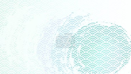 Ilustración de Ilustración de fondo horizontal que combina patrones de onda japonesa y pinceladas de pincel ondulado. - Imagen libre de derechos