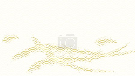 Ilustración de Ilustración de fondo horizontal que combina patrones de onda japonesa y pinceladas. - Imagen libre de derechos