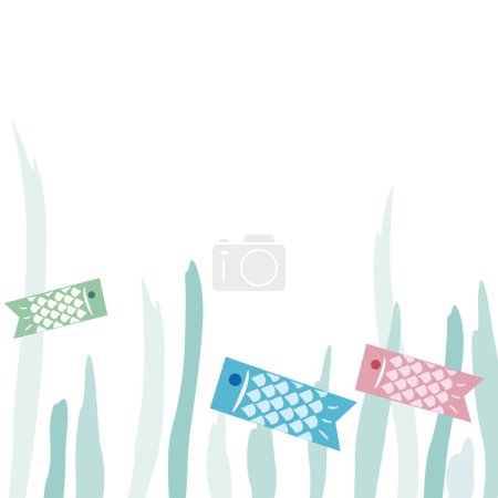 Illustration de banderoles de carpes mignonnes et d'algues flottantes.