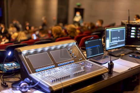 audio and video mixer machine at theater play