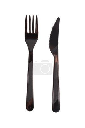 Téléchargez les photos : Fourchette et couteau en plastique isolés sur fond blanc - en image libre de droit