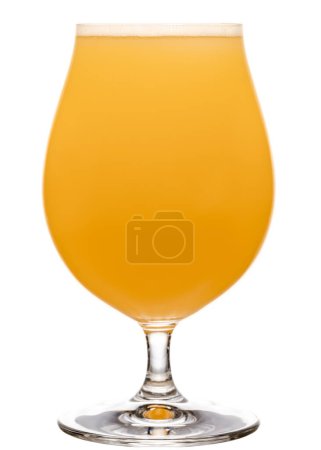 Foto de Full snifter glass of hazy New England IPA (NEIPA) pale ale beer isolated on white background - Imagen libre de derechos