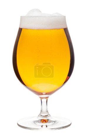 Foto de Full snifter glass of lager of pilsner beer isolated on a white background - Imagen libre de derechos