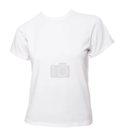 T-shirt blanc manches courtes en coton uni sur mannequin femme isolé sur un fond blanc