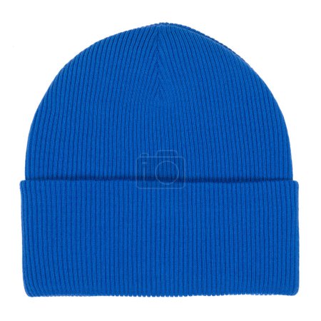 Photo for Blue knitted bobble hat isolated on white background - Royalty Free Image