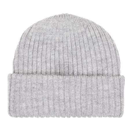 Photo for Gray knitted winter bobble hat of traditional design isolated on white background - Royalty Free Image