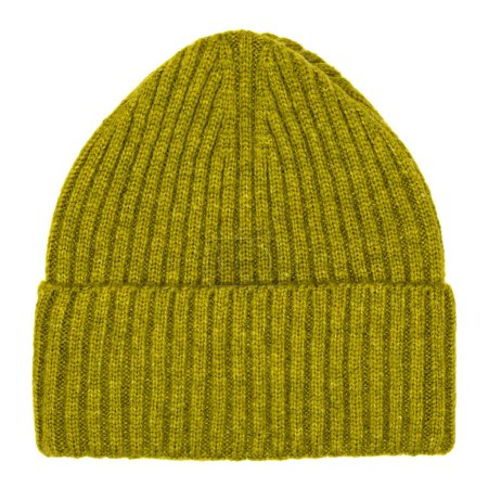 Photo for Heather citron knitted winter bobble hat of traditional design flat lay isolated on white background - Royalty Free Image