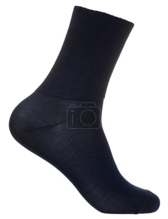 Photo for Dark blue relaxed top crew sock on foot mannequin isolated on a white background - Royalty Free Image