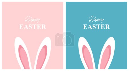 Téléchargez les photos : Cute Happy Easter lettering card with Bunny ears, vector illustrations - en image libre de droit