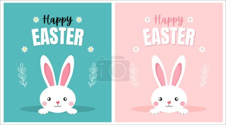Téléchargez les photos : Happy Easter Bunny card, two different background color - en image libre de droit