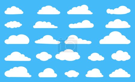 Photo for White icon clouds set cartoon illustrations,  on blue background - Royalty Free Image