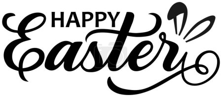 Téléchargez les photos : Joyeux dessin de lettrage noir de Pâques, avec des oreilles de lapin. Le fichier ZIP contient les formats EPS, JPEG et PNG - en image libre de droit