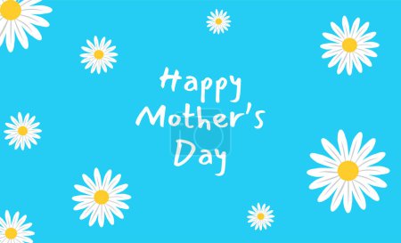 Téléchargez les photos : Carte joyeuse fête des mères avec des fleurs blanches de marguerite sur fond bleu - en image libre de droit