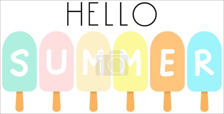 Téléchargez les photos : Bonjour été avec de la crème glacée couleur Popsicle. Le fichier ZIP contient les formats EPS, JPEG et PNG. - en image libre de droit