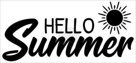 Téléchargez les photos : Citation manuscrite de lettrage vectoriel de Hello Summer avec icône de soleil. Le fichier ZIP contient les formats EPS, JPEG et PNG. - en image libre de droit
