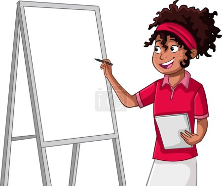 Téléchargez les illustrations : Cartoon black girl writing on board. Teenager student taking notes. - en licence libre de droit