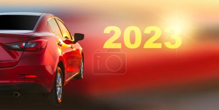 Photo for Close up car on street automotive roadtrip on sunset background for transport, travel of nature to vehicle auto landscape light the sun for travel journey trip summer and lifestyle - Royalty Free Image