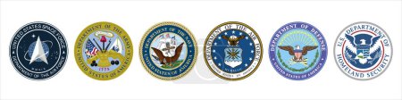 Photo for Logo set Homeland Security, US Navy, Marine Corps, USA Space Force icons. United States Department of Defense Security Cooperation. Editorial Vector. - Royalty Free Image