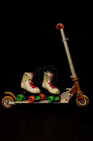 Metal scooter for child on white background