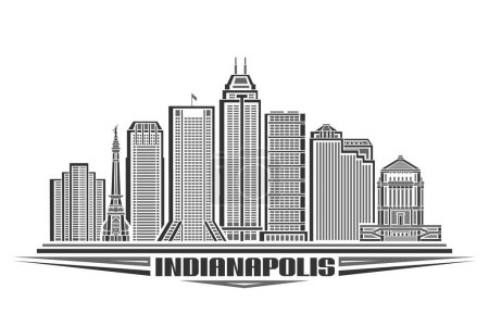 Illustration for Vector illustration of Indianapolis, monochrome horizontal poster with linear design indianapolis city scape, urban line art concept with decorative lettering for text indianapolis on white background - Royalty Free Image