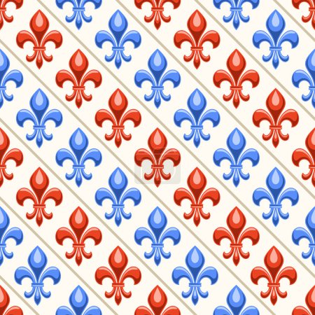 Ilustración de Vector Fleur de Lis Seamless Pattern, repetir fondo con ilustraciones de patrón con flor de lis azul y rojo para papel de envolver, cartel cuadrado con adorno francés sobre fondo blanco - Imagen libre de derechos